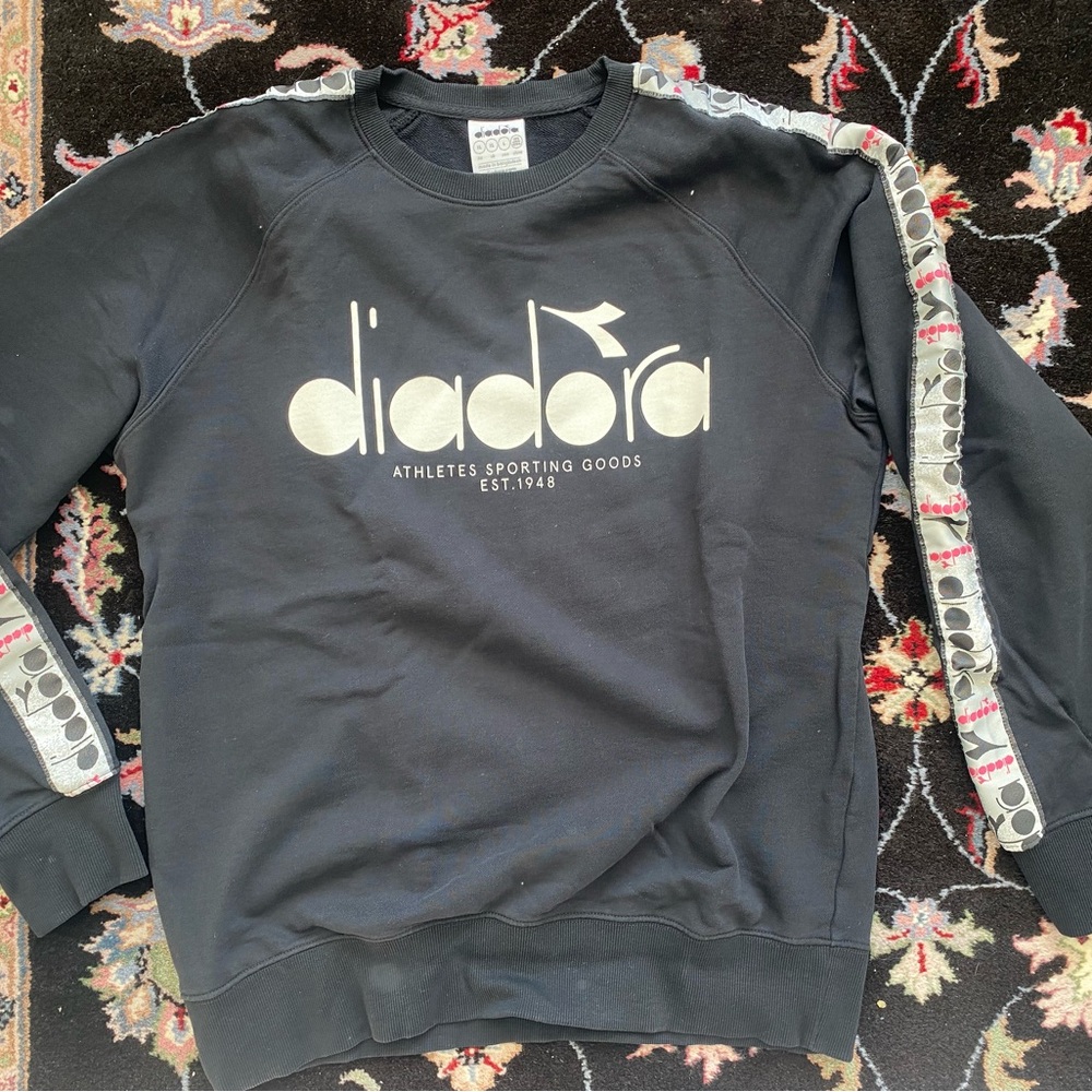 Diadora Black Crewneck with Graphic Sleeve Accents